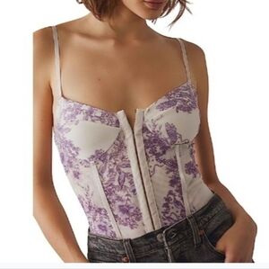 Free People Night Rhythm Floral Corset Bodysuit Ivory Combo Large NWT